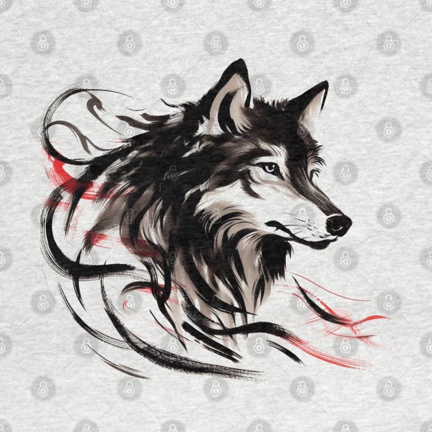 Chinese Style Ink Wolf by T-Shirt Paradise